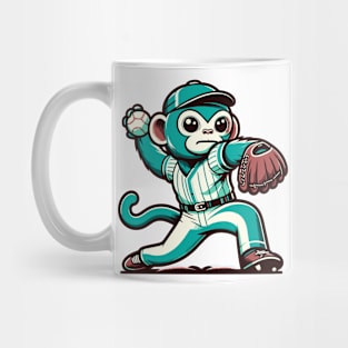 Throwback monkey pitcher - Vintage 1990s Cartoon Style Baseball Art Mug